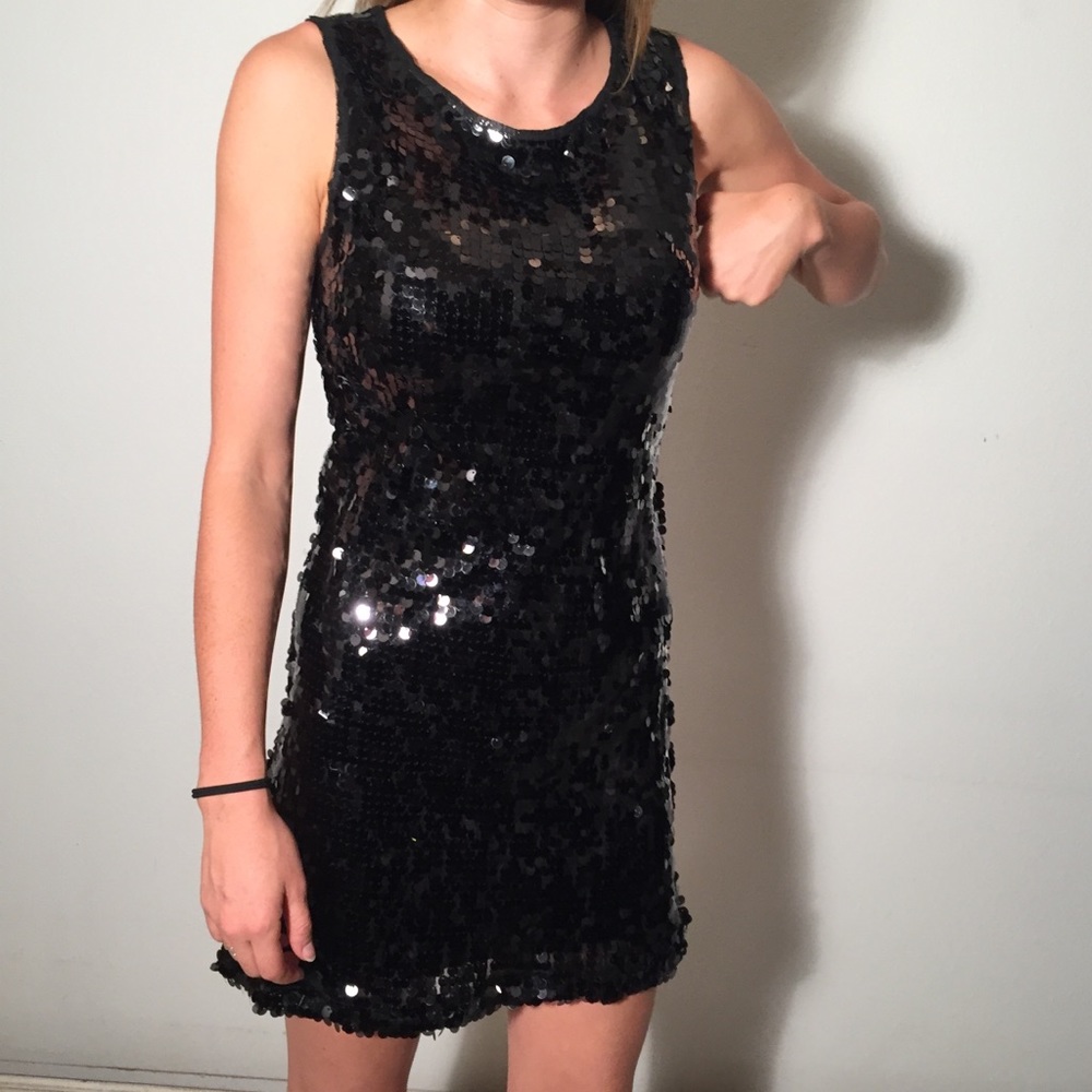 Black Sequins Cocktail Mini Dress